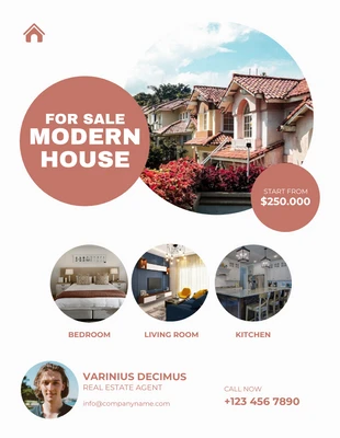 Free  Template: Flyer zum Verkauf eines hellgrauen modernen Hauses