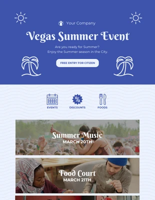 Free  Template: Azul claro e azul Ilustração moderna Boletim informativo de eventos de verão