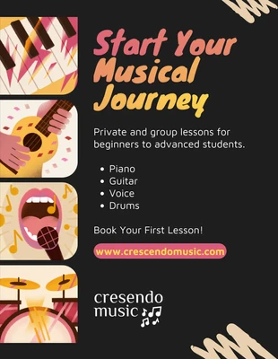 Free  Template: Plantilla de folleto para clases de música