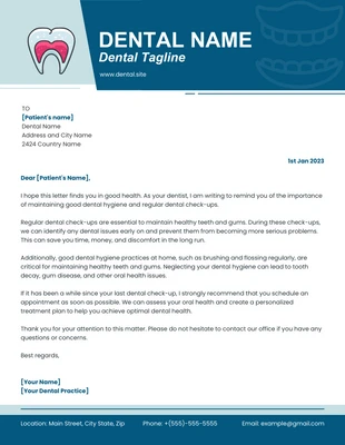 Free  Template: Blu Illustrazione moderna Modello di carta intestata per dentisti
