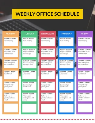 Free  Template: Einfacher wöchentlicher Zeitplan für das Büro Vorlage