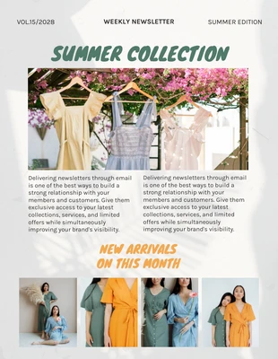 Free  Template: Boletín de moda de verano de estética minimalista gris claro