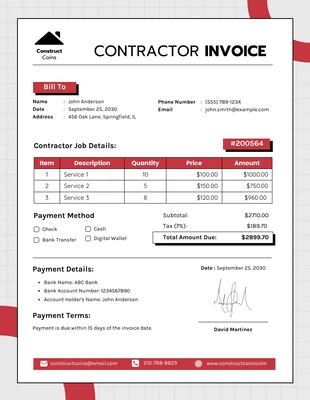 premium  Template: Red and White Contractor Invoice