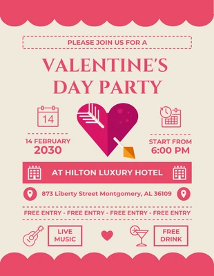 Free  Template: Creme und Rosa Valentinstag Party Flyer