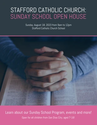 Free  Template: مدرسة الكنيسة الأحد البيت المفتوح ، نشرة إعلانية