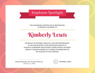 Free  Template: Gradient Employee Recognition Certificate