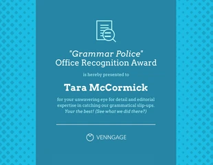 Free  Template: Office Humor Certificate of Recognition Award