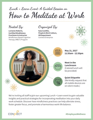 premium  Template: Folheto do Evento Meditação no Local de Trabalho para Mindfulness
