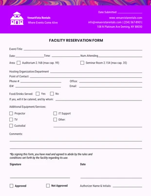 Free  Template: Purple Simple Reservation Form
