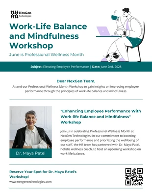 premium  Template: Boletim informativo por e-mail do workshop sobre equilíbrio entre vida pessoal e profissional e atenção plena