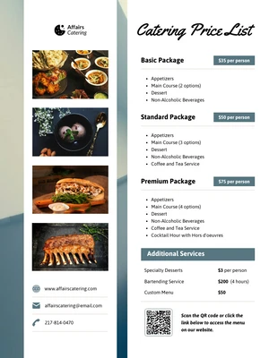 business  Template: Modelo de lista de preços de catering