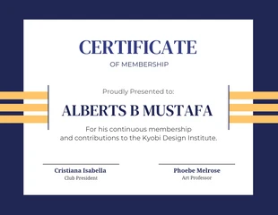 Free  Template: Navy And Yellow Simple Stripe Class Membership Certificates