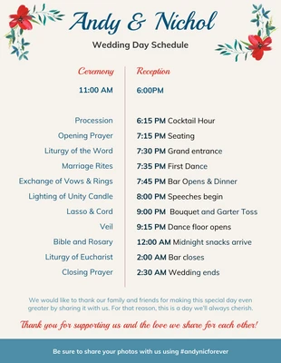 Vintage Wedding Day Schedule