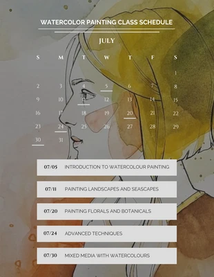 Free  Template: Minimalist Modern Watercolour Painting Class Schedule Template