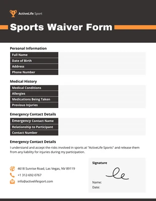 Free  Template: Sports Waiver Form