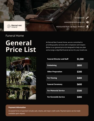 Free  Template: Funeral Home General Price List Template