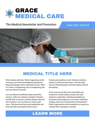 Free  Template: رسالة إخبارية بالبريد الإلكتروني الطبي باللونين الأبيض والأزرق الفاتح