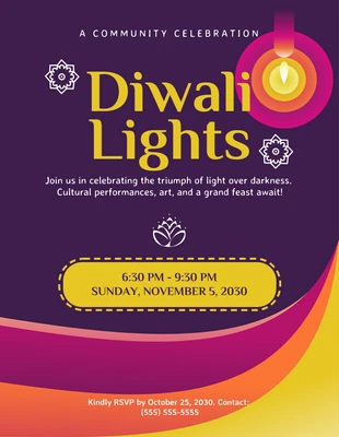 premium  Template: Pôster Luz Colorida Roxa Escura de Diwali