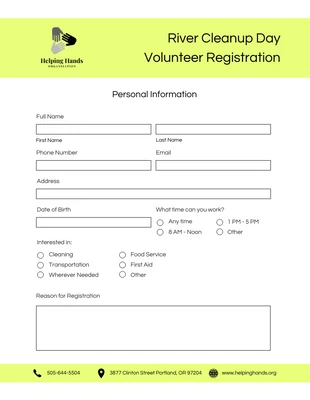 Free  Template: Formulários de voluntariado minimalista verde neon e serviço comunitário
