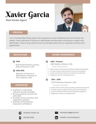 White And Brown Minimalist Professional Real Estate Resume