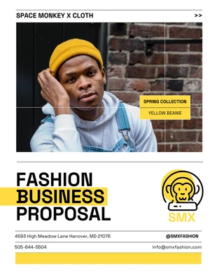 Free  Template: Propuesta de negocio de moda en blanco, amarillo y negro