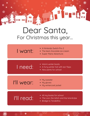 Free  Template: Lista de desejos de Natal do Querido Papai Noel