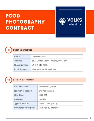 Free  Template: Food Photography Contract