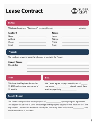 Free  Template: Blue and Red Simple Contract Lease