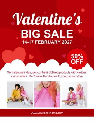 Free  Template: Illustration moderne rouge Flyer de la grande vente de la Saint-Valentin