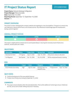 premium interactive Template: Modelo de Relatório de Status de Projeto de TI