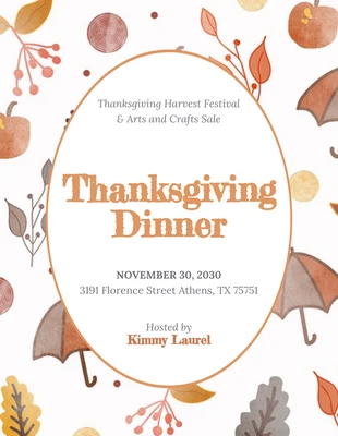 Free  Template: Light Grey Watercolor Illustration Pattern Thanksgiving Dinner Poster