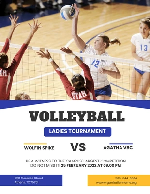 Free  Template: Yellow Sporty Volleyball Ladies Tournament Poster