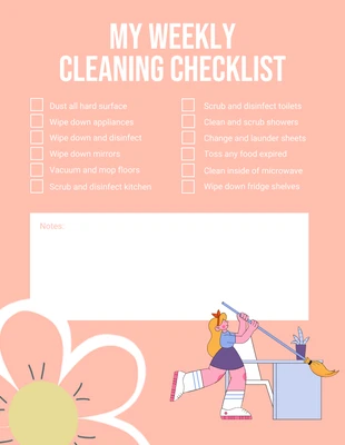 Free  Template: Rosa Claro Simples Minha Lista de Verificação de Limpeza Semanal