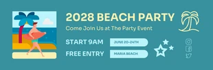 Free  Template: Illustration joyeuse bleue Bannière de vacances pour la fête de la plage