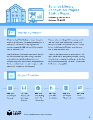 Free  Template: Blue Project Management Status Report