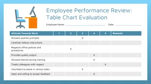 business and accessible Template: Blue and Gray Evaluation Review Table Chart