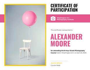 Free  Template: Photography Certificate of Participation