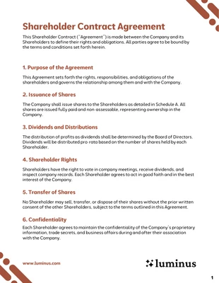 premium interactive Template: Modèle de contrat d'actionnaire