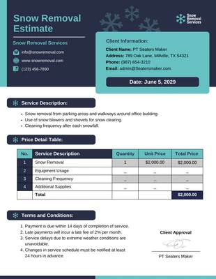 Free  Template: Modelo de estimativa de remoção de neve