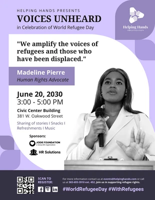 premium  Template: Poster per evento con citazione del difensore della Giornata mondiale del rifugiato