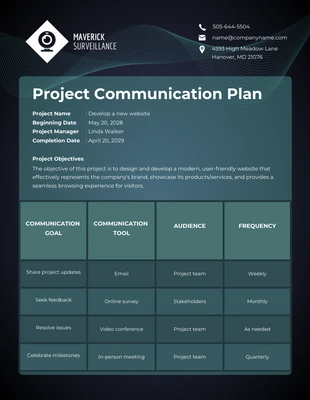 Free  Template: Dark Green Company Project Communication Plan