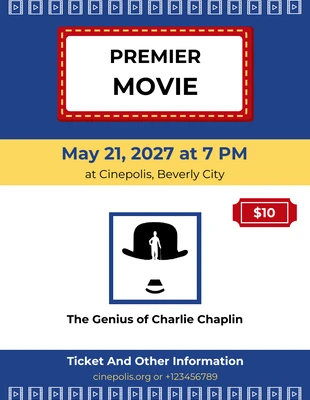 Free  Template: Azul Amarillo Flyer Premier Film Template