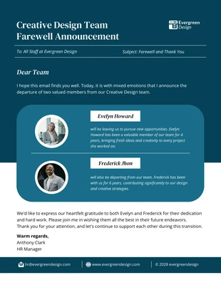 business  Template: Au revoir collègues Emails Newsletter