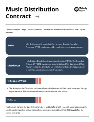 Free  Template: Music Distribution Contract Template Default