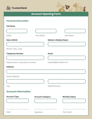 premium  Template: Brown And Green Simple Banking Form