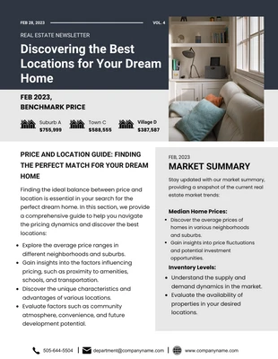 Free  Template: Blu e grigio la newsletter immobiliare della casa dei tuoi sogni