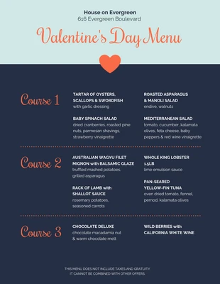 premium  Template: Modern Valentine's Day Pre Fixe Restaurant Menu
