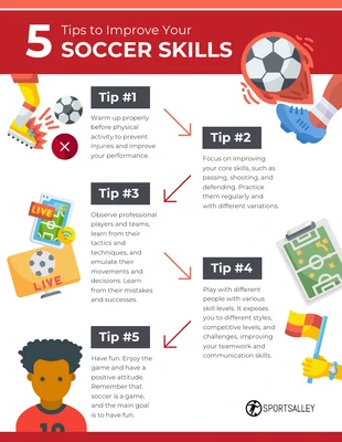 Free  Template: 5 Tips to Improve Your Soccer Skills Infographic