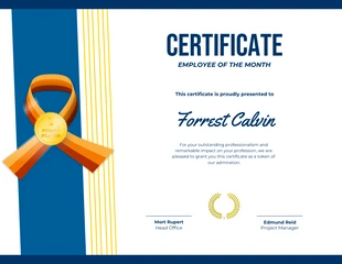 Free  Template: White And Blue Simple Employee-Of-The-Month Certificate