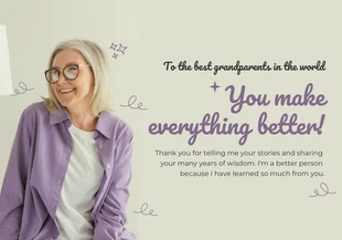 Free  Template: Beige und lila moderne verspielte Glückwunschkarte zum Großelterntag
